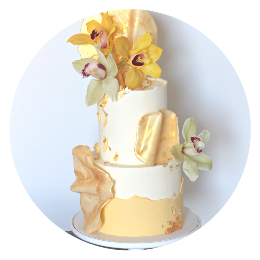 Two Tier Yellow and Gold cake